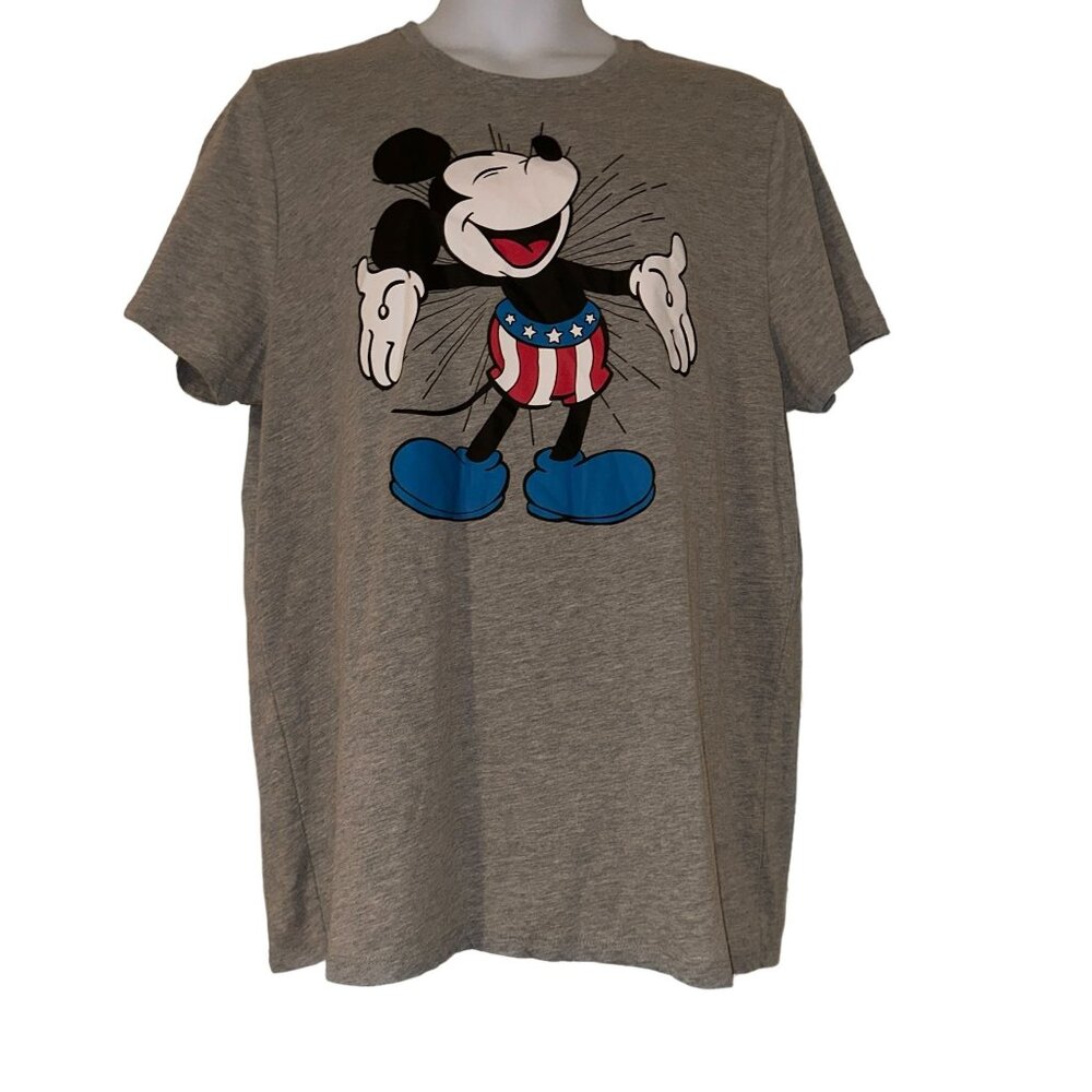 Disney Mickey Mouse T Shirt Pajamas Womens 2XL Patriotic PJs Knit Gray Fireworks